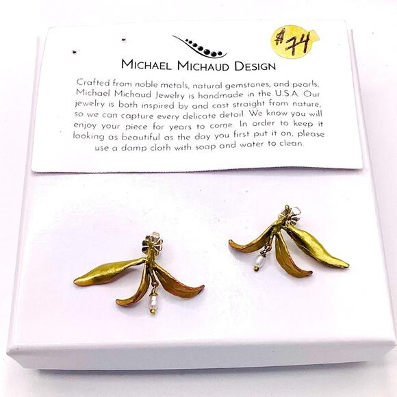 Michael Michaud “Tapestry” Gold and Pearl Earrings - Picture 1 of 8